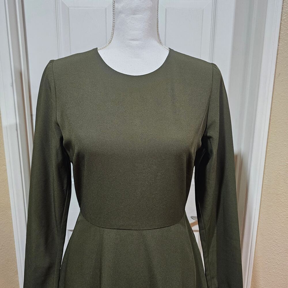 Hutch Olive Green Long Sleeve Tiered Mini Dress Size 4 - Picture 2 of 7